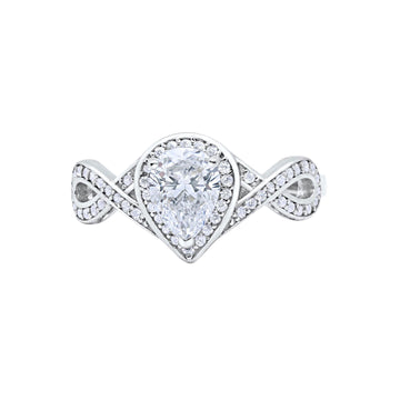 14K White Gold Teardrop Art Deco Wedding Ring Simulated Cubic Zirconia Size-7